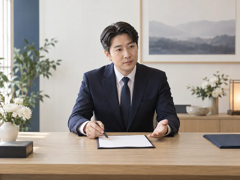 차분하게 상담을 준비하는 가상의 장례지도사 AI 설명 이미지