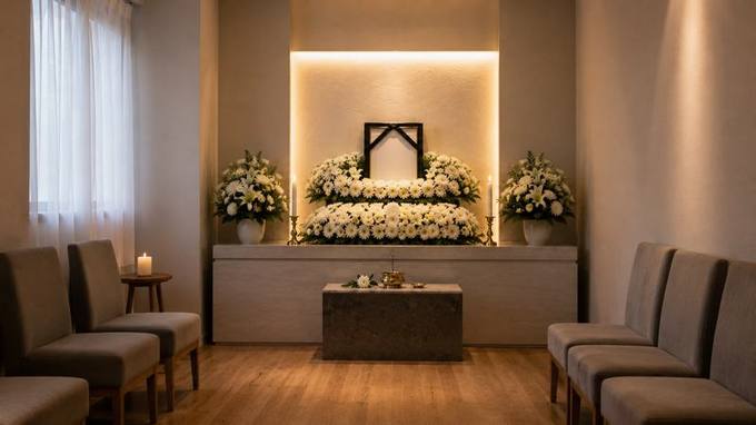 흰 꽃으로 꾸민 추모 공간 참고 이미지